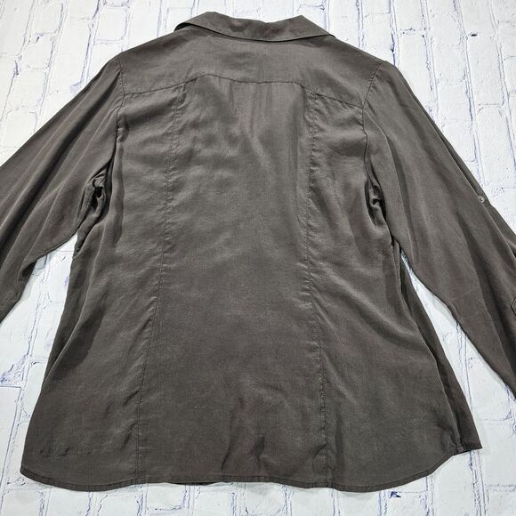 Tommy Bahama 100% Silk Button Up Shirt Blouse Top Dark Green Summer WOMENS SZ L - Picture 9 of 10